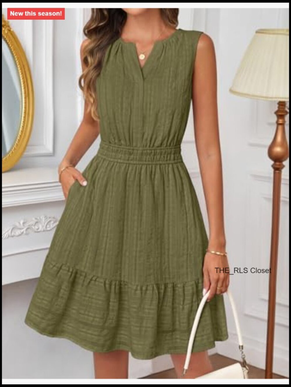 Women's Summer Mini Sundress Sleeveless V Neck Flowy A Line Dress with Pockets - Picture 5 of 7